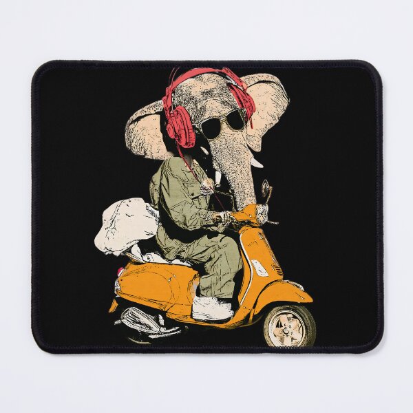 Item preview, Cool Elephant with Red Headphones Riding Orange Scooter Vintage Pop Art designed and sold by PANNARUK THAILAND.