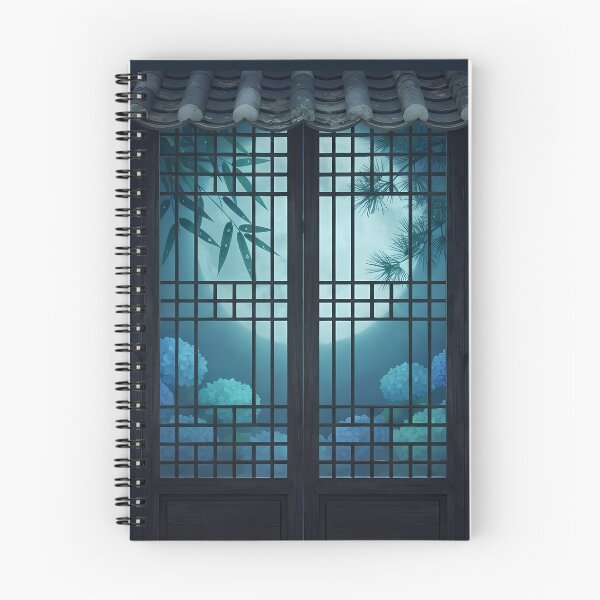 Item preview, Moonlight Through Korean Traditional Lattice Window & Blue Hydrangeas - Serene Summer Night Aesthetic designed and sold by SOOstudio73.