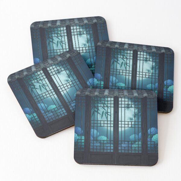 Item preview, Moonlight Through Korean Traditional Lattice Window & Blue Hydrangeas - Serene Summer Night Aesthetic designed and sold by SOOstudio73.