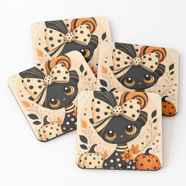 Item preview, Polka Dot Pumpkin Cat – Cute Black Cat Halloween Art designed and sold by ArtByBoya.