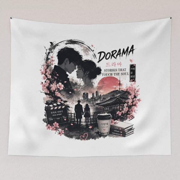 Item preview, Dorama Seoul Night Skyline South Korea Cherry Blossom designed and sold by W&RParadise.
