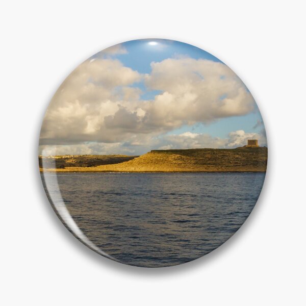 Item preview, Calm Ocean Horizon With Cloud-Filled Sky and Distant Coastal Island at Golden Hour designed and sold by Nmallia.
