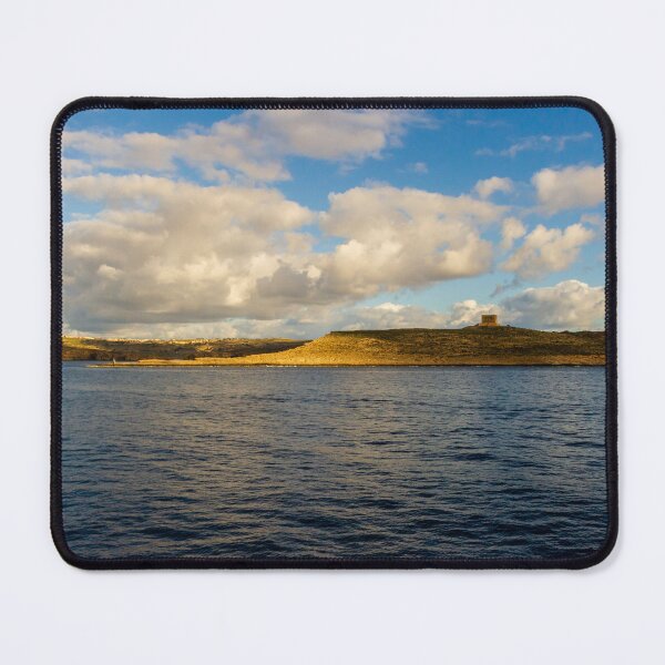 Item preview, Calm Ocean Horizon With Cloud-Filled Sky and Distant Coastal Island at Golden Hour designed and sold by Nmallia.