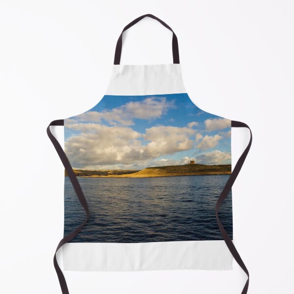 Item preview, Calm Ocean Horizon With Cloud-Filled Sky and Distant Coastal Island at Golden Hour designed and sold by Nmallia.