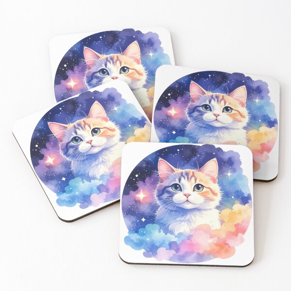 Item preview, Cosmic Watercolor Cat Floating in Galaxy Clouds designed and sold by BetweenForms.