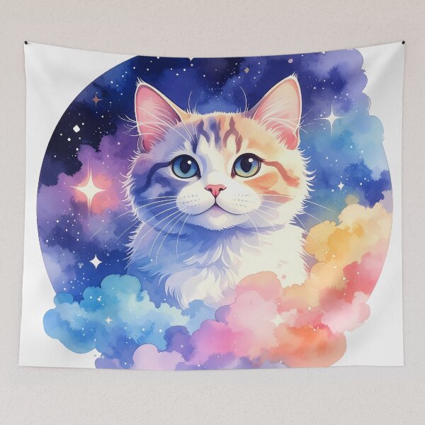 Item preview, Cosmic Watercolor Cat Floating in Galaxy Clouds designed and sold by BetweenForms.