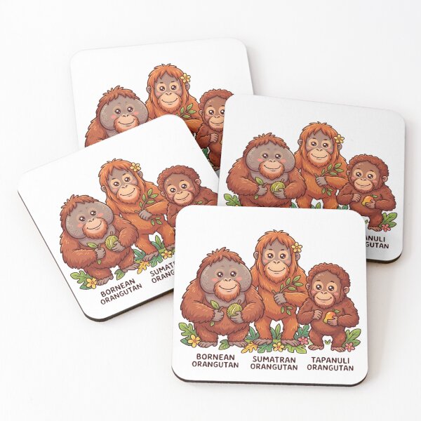 Item preview, Cute Kawaii Orangutan Trio | Sumatran, Tapanuli & Bornean Orangutans designed and sold by redsharkuk.