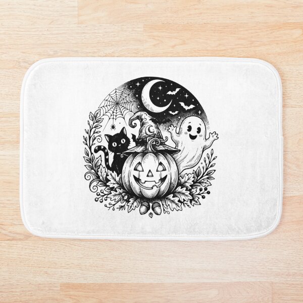 Item preview, Linograbado vintage de gato negro, bruja y calabaza para Halloween. Temporada espeluznante. designed and sold by ASN STUDIO.