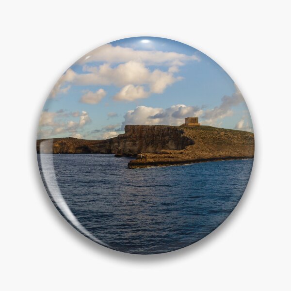 Item preview, Calm Ocean Horizon With Cloud-Filled Sky and Distant Coastal Island at Golden Hour designed and sold by Nmallia.