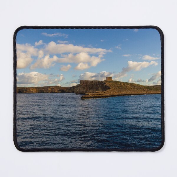 Item preview, Calm Ocean Horizon With Cloud-Filled Sky and Distant Coastal Island at Golden Hour designed and sold by Nmallia.