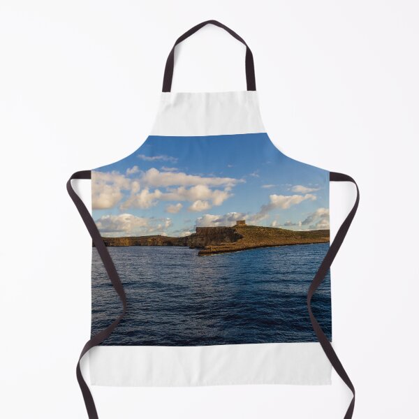 Item preview, Calm Ocean Horizon With Cloud-Filled Sky and Distant Coastal Island at Golden Hour designed and sold by Nmallia.