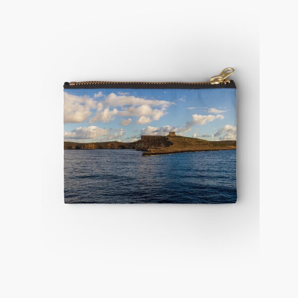 Item preview, Calm Ocean Horizon With Cloud-Filled Sky and Distant Coastal Island at Golden Hour designed and sold by Nmallia.