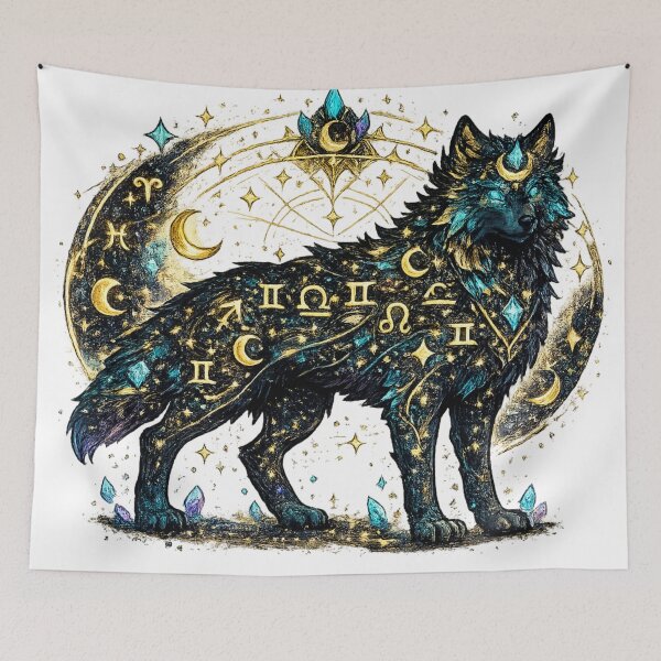 Item preview, Celestial Zodiac Wolf Astrology T-Shirt | Mystical Galaxy Wolf Constellation Design designed and sold by irfanshikh.