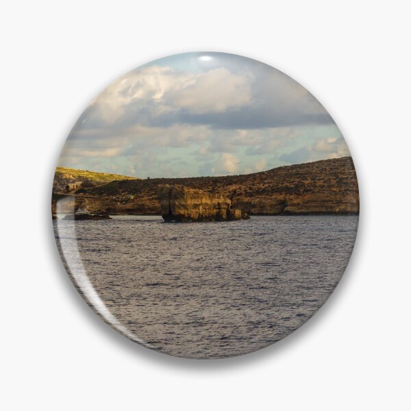 Item preview, Calm Ocean Horizon With Cloud-Filled Sky and Distant Coastal Island at Golden Hour designed and sold by Nmallia.
