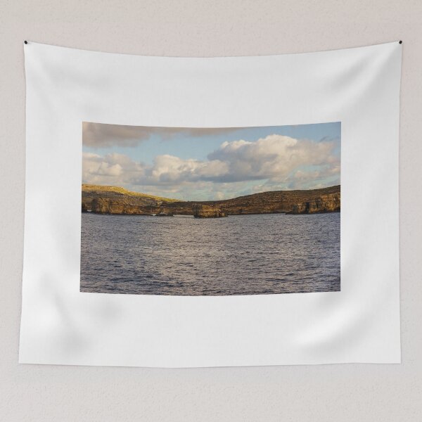 Item preview, Calm Ocean Horizon With Cloud-Filled Sky and Distant Coastal Island at Golden Hour designed and sold by Nmallia.