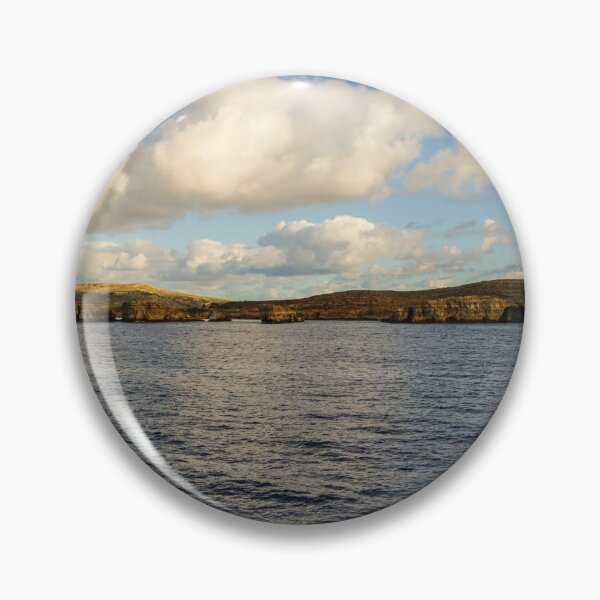 Item preview, Calm Ocean Horizon With Cloud-Filled Sky and Distant Coastal Island at Golden Hour designed and sold by Nmallia.