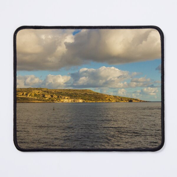 Item preview, Calm Ocean Horizon With Cloud-Filled Sky and Distant Coastal Island at Golden Hour designed and sold by Nmallia.