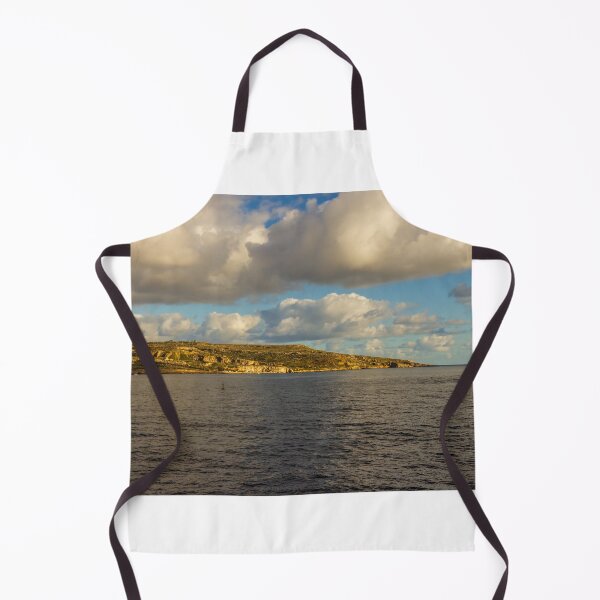 Item preview, Calm Ocean Horizon With Cloud-Filled Sky and Distant Coastal Island at Golden Hour designed and sold by Nmallia.