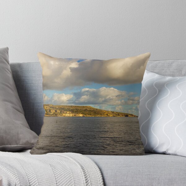 Item preview, Calm Ocean Horizon With Cloud-Filled Sky and Distant Coastal Island at Golden Hour designed and sold by Nmallia.