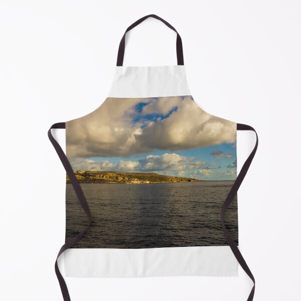Item preview, Calm Ocean Horizon With Cloud-Filled Sky and Distant Coastal Island at Golden Hour designed and sold by Nmallia.