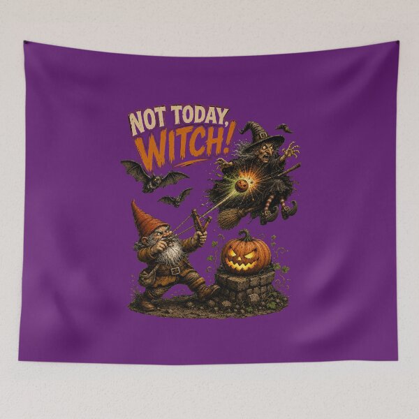 Item preview, Gnome vs Witch – Slingshot Showdown | Funny Halloween Vintage Design designed and sold by Alpine-Ink.