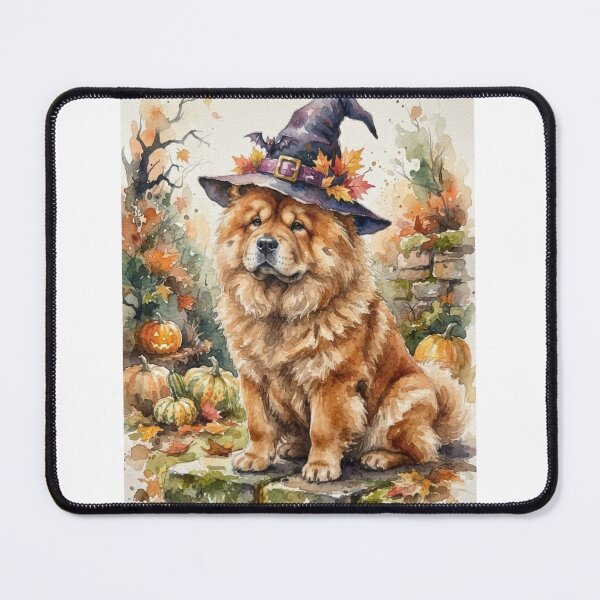 Item preview, Chow chow Halloween, pumpkin,witch hat, bats, creepy, spooky, watercolour style designed and sold by Coolparrotgirl.