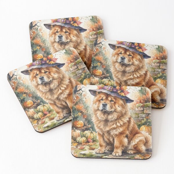 Item preview, Chow chow Halloween, pumpkin,witch hat, bats, creepy, spooky, watercolour style designed and sold by Coolparrotgirl.