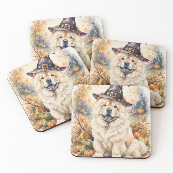 Item preview, Chow chow Halloween, pumpkin, witch hat, bats, creepy, spooky, watercolour style designed and sold by Coolparrotgirl.
