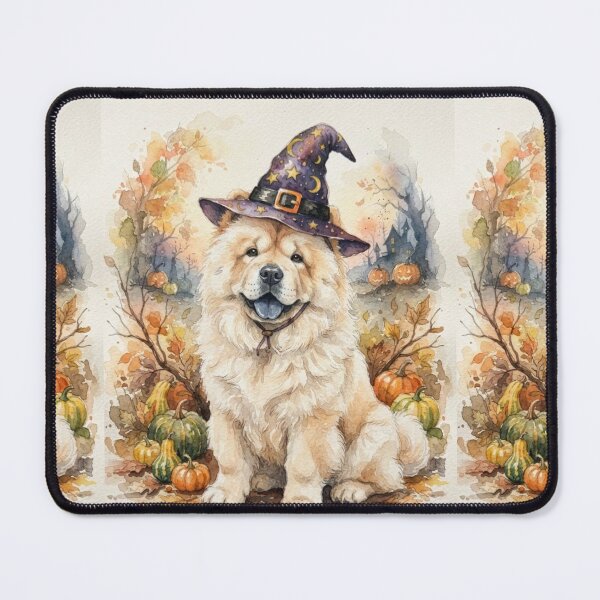Item preview, Chow chow Halloween, pumpkin, witch hat, bats, creepy, spooky, watercolour style designed and sold by Coolparrotgirl.