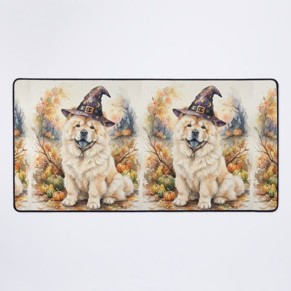 Item preview, Chow chow Halloween, pumpkin, witch hat, bats, creepy, spooky, watercolour style designed and sold by Coolparrotgirl.