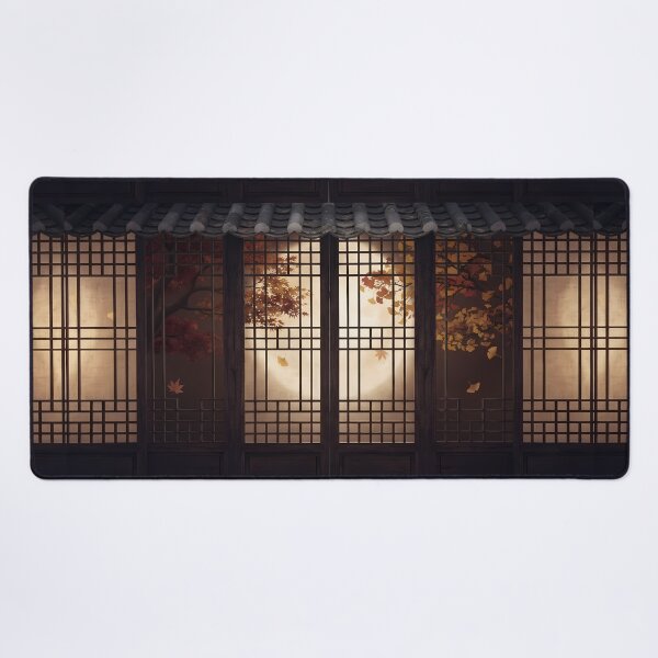 Item preview, Golden Moonlight Through Korean Traditional Lattice Window & Autumn Maple Leaves - Cozy Fall Night Aesthetic designed and sold by SOOstudio73.