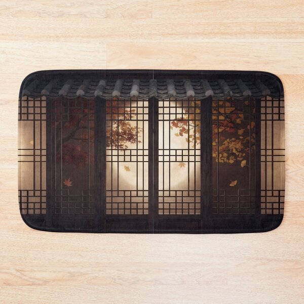 Item preview, Golden Moonlight Through Korean Traditional Lattice Window & Autumn Maple Leaves - Cozy Fall Night Aesthetic designed and sold by SOOstudio73.