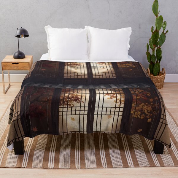 Item preview, Golden Moonlight Through Korean Traditional Lattice Window & Autumn Maple Leaves - Cozy Fall Night Aesthetic designed and sold by SOOstudio73.