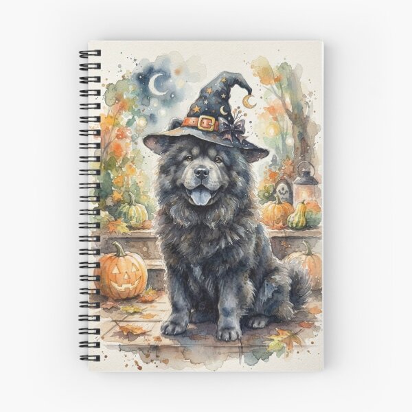 Item preview, Chow chow Halloween, pumpkin, witch hat, bats, creepy, spooky, watercolour style designed and sold by Coolparrotgirl.