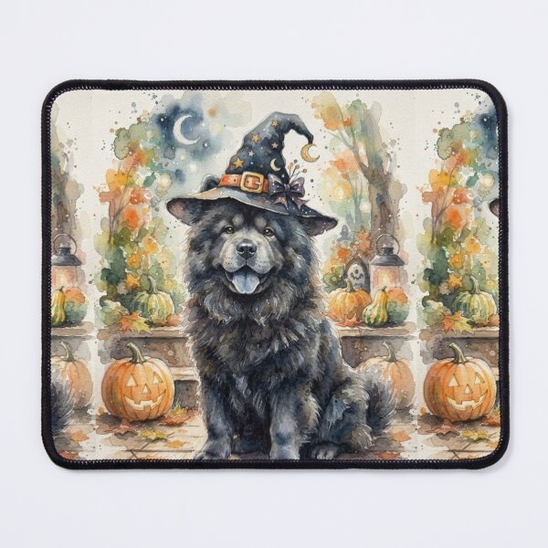 Item preview, Chow chow Halloween, pumpkin, witch hat, bats, creepy, spooky, watercolour style designed and sold by Coolparrotgirl.