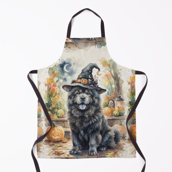 Item preview, Chow chow Halloween, pumpkin, witch hat, bats, creepy, spooky, watercolour style designed and sold by Coolparrotgirl.