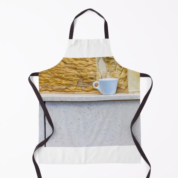 Item preview, White Coffee Cup on Stone Ledge Against Textured Yellow Wall Minimal Still Life designed and sold by Nmallia.