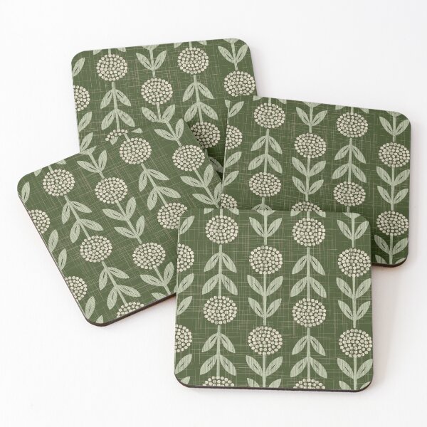 Item preview, Mid Century Modern Flower Block Print Green  designed and sold by primavera art.