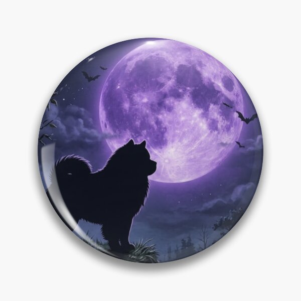 Item preview, Chow chow Halloween at night, purple Moon, cemetery,  creepy, spooky designed and sold by Coolparrotgirl.