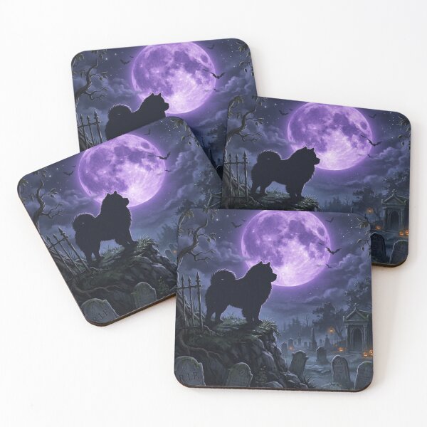 Item preview, Chow chow Halloween at night, purple Moon, cemetery,  creepy, spooky designed and sold by Coolparrotgirl.