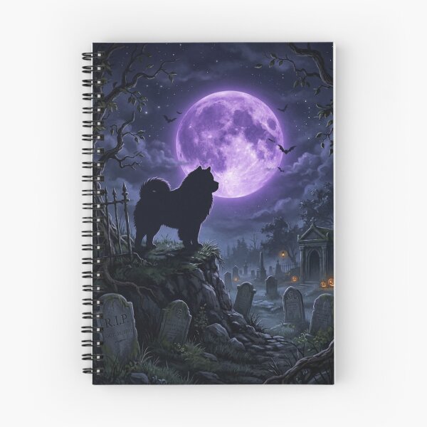 Item preview, Chow chow Halloween at night, purple Moon, cemetery,  creepy, spooky designed and sold by Coolparrotgirl.