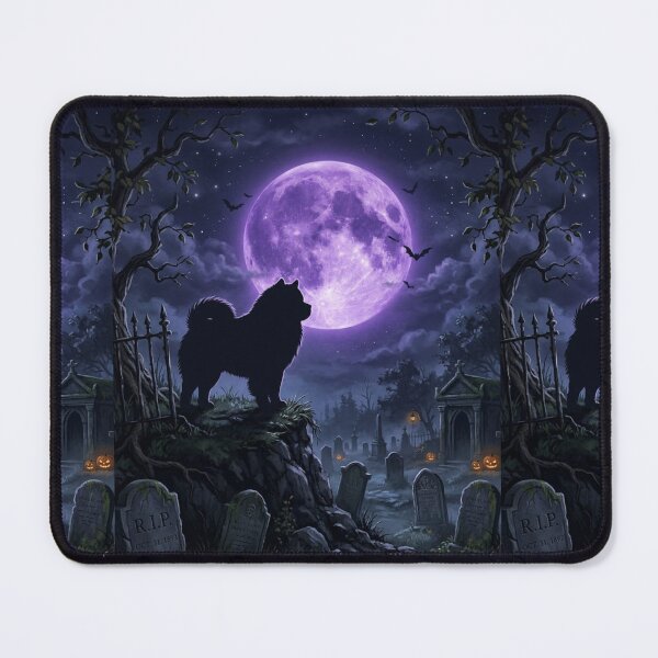 Item preview, Chow chow Halloween at night, purple Moon, cemetery, creepy, spooky designed and sold by Coolparrotgirl.