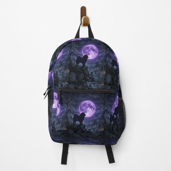 Item preview, Chow chow Halloween at night, purple Moon, cemetery, creepy, spooky designed and sold by Coolparrotgirl.