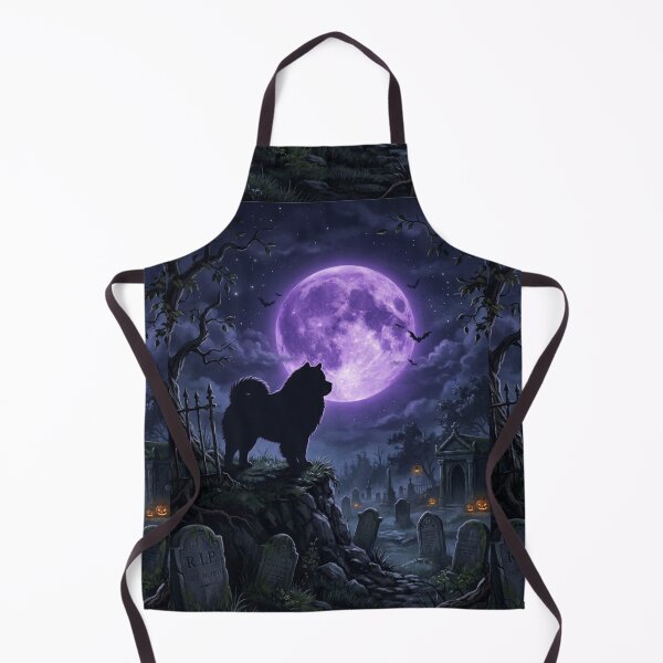 Item preview, Chow chow Halloween at night, purple Moon, cemetery, creepy, spooky designed and sold by Coolparrotgirl.