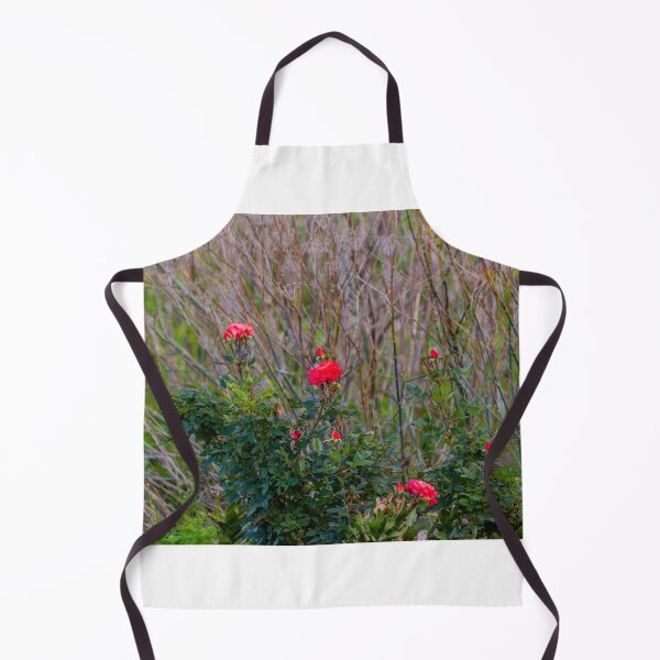 Item preview, Red Rose Bush With Blooming Roses and Buds Against Wild Grasses in Natural Garden designed and sold by Nmallia.