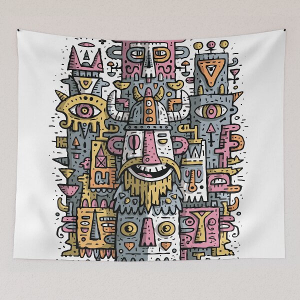Item preview, Tribal Totem Doodle Art - Ancient Warrior Faces designed and sold by Romgora.