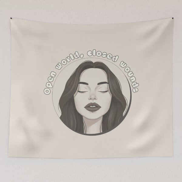 Item preview, Open World Closed Wounds - Minimalist Portrait & Mental Health Quote designed and sold by mijaczeek.