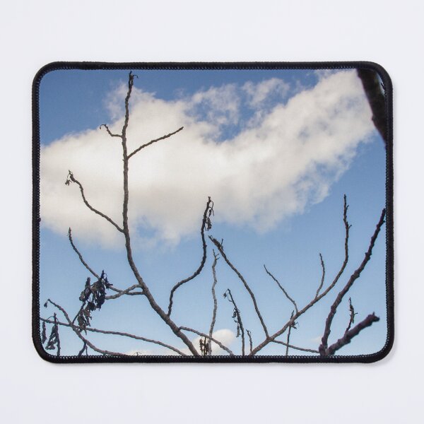 Item preview, Bare Tree Branches Silhouetted Against Blue Sky With Single Cloud Over Arid Landscape designed and sold by Nmallia.