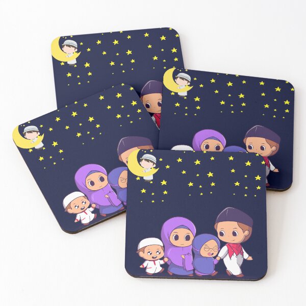 Item preview, Cute Muslim Family Under the Ramadan Moon | Islamic Kids Illustration designed and sold by Emanartstudio14.