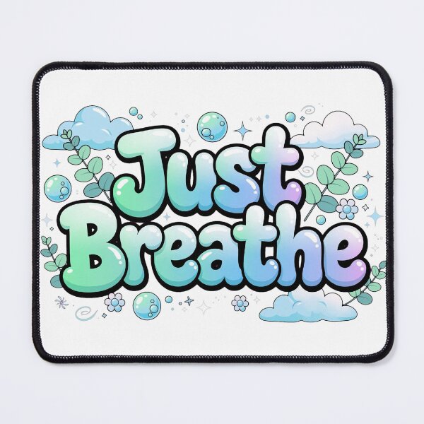Item preview, Just Breathe Mint Blue Lavender Eucalyptus Cloud Retro Quote designed and sold by AuraVibesArts .